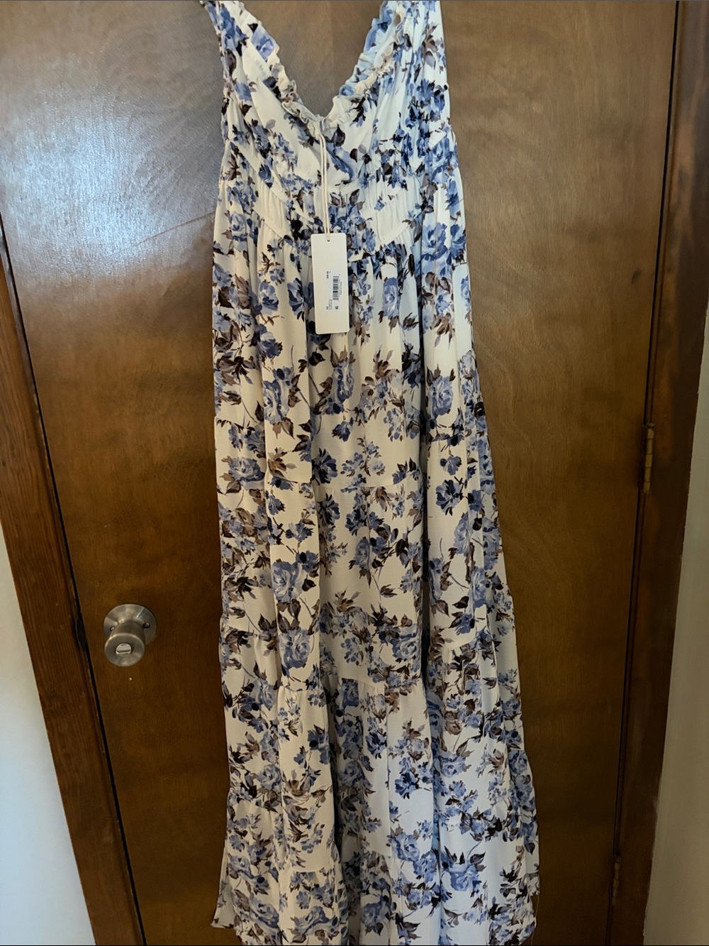 Altar'd State Cream Maxi Dress with Blue Floral Print